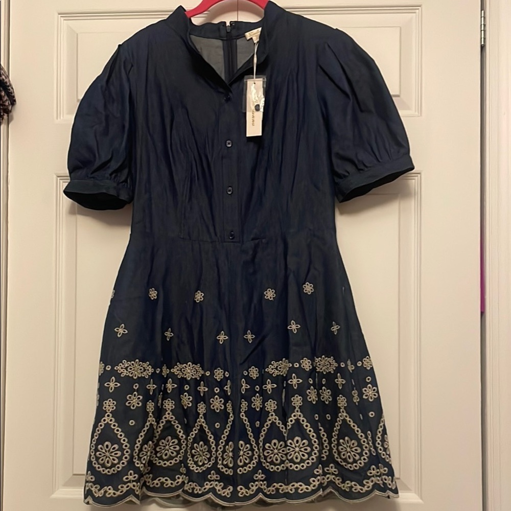 Shoshanna Denim Blue Embroidered Dress